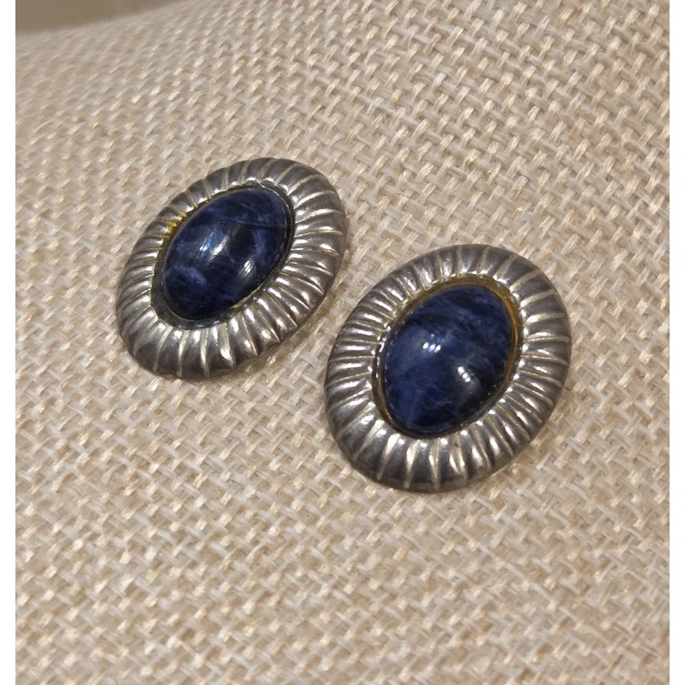 Vintage Sterling Silver &‎ Lapis Lazuli Earrings